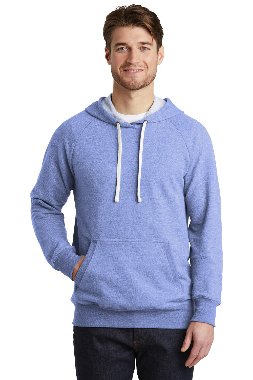 District DT355 Mens Perfect French Terry Hooded Sweatshirt Hoodie Maritime Blue Front