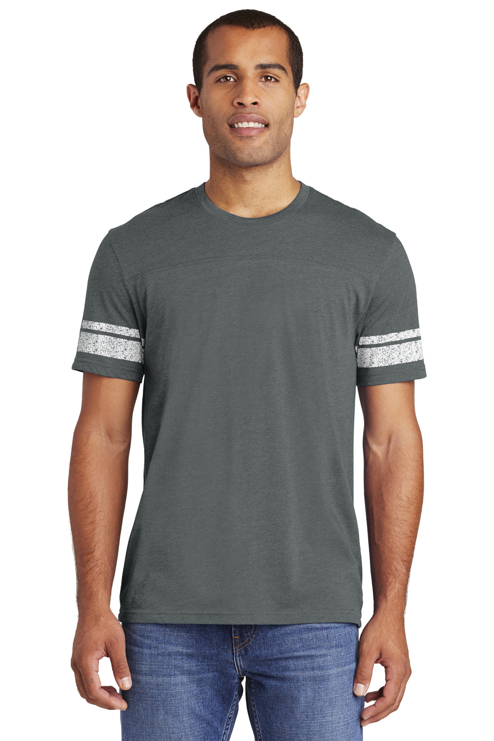 District DT376 Mens Game Short Sleeve Crewneck T-Shirt Heather Charcoal Grey/White Front