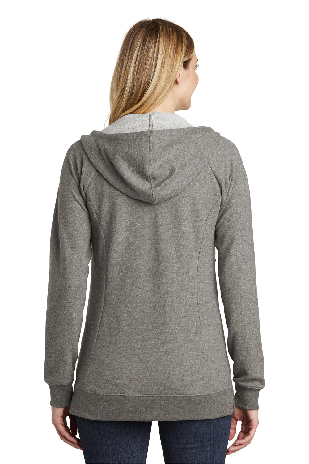 District DT456 Womens Perfect French Terry Full Zip Hooded Sweatshirt Hoodie Grey Back