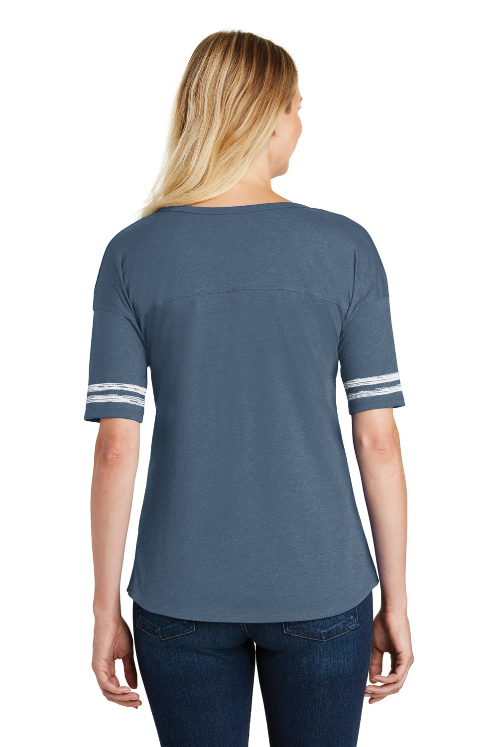 District DT487 Womens Scorecard Short Sleeve Crewneck T-Shirt Heather Navy Blue/White Back