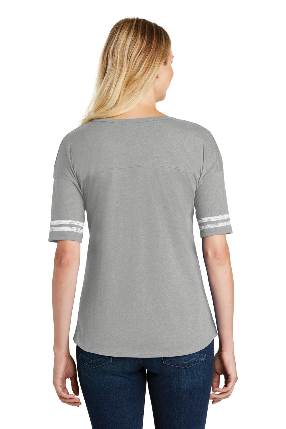 District DT487 Womens Scorecard Short Sleeve Crewneck T-Shirt Heather Nickel Grey/White Back