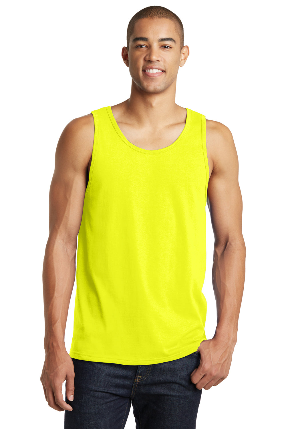 District DT5300 Mens The Concert Tank Top Neon Yellow Front