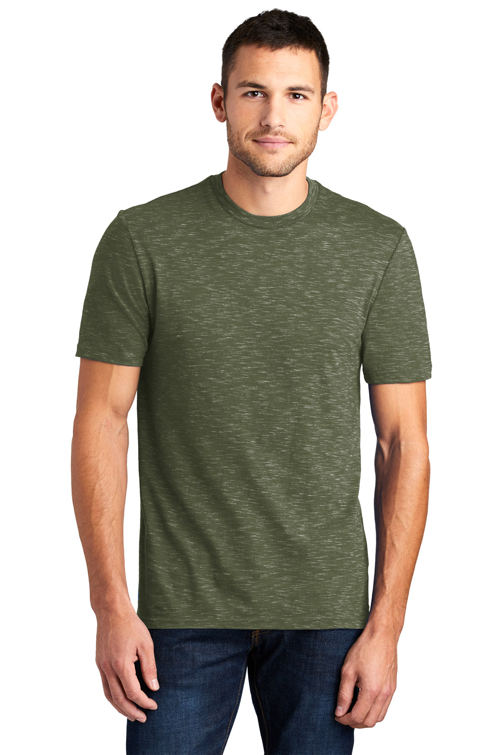 District DT564 Mens Medal Short Sleeve Crewneck T-Shirt Olive Green Front
