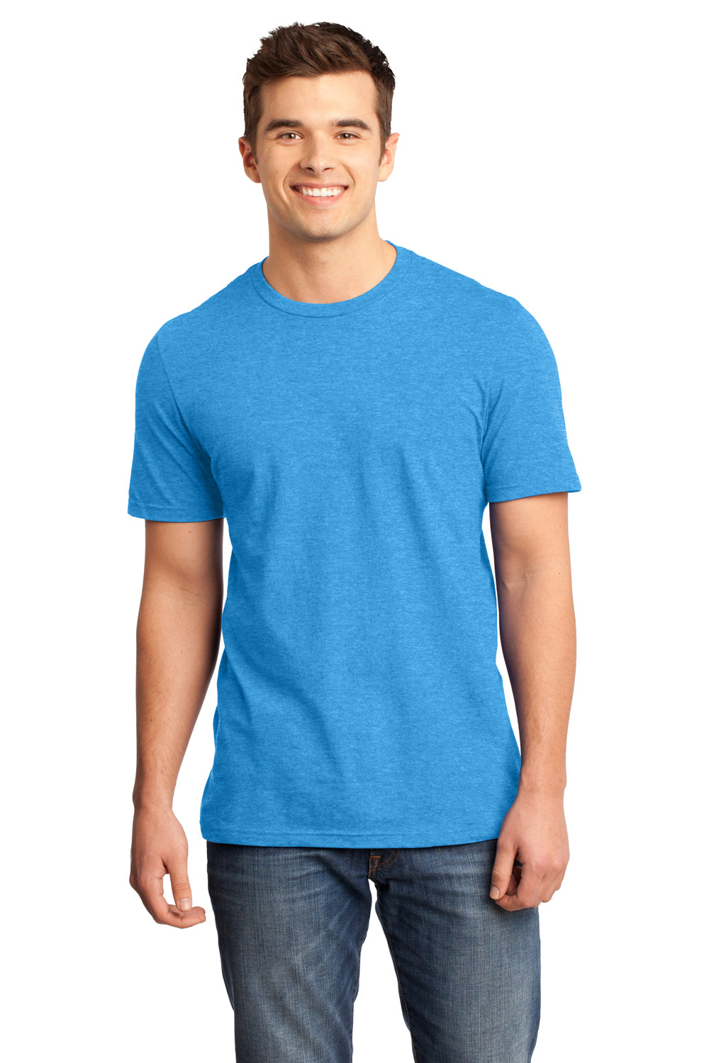 District DT6000 Mens Very Important Short Sleeve Crewneck T-Shirt Heather Turquoise Blue Front