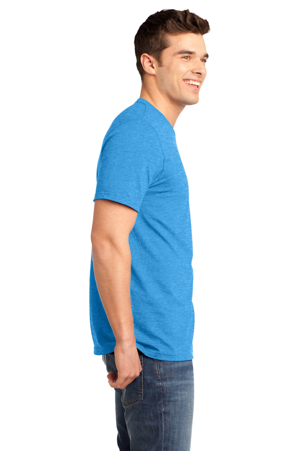 District DT6000 Mens Very Important Short Sleeve Crewneck T-Shirt Heather Turquoise Blue Side