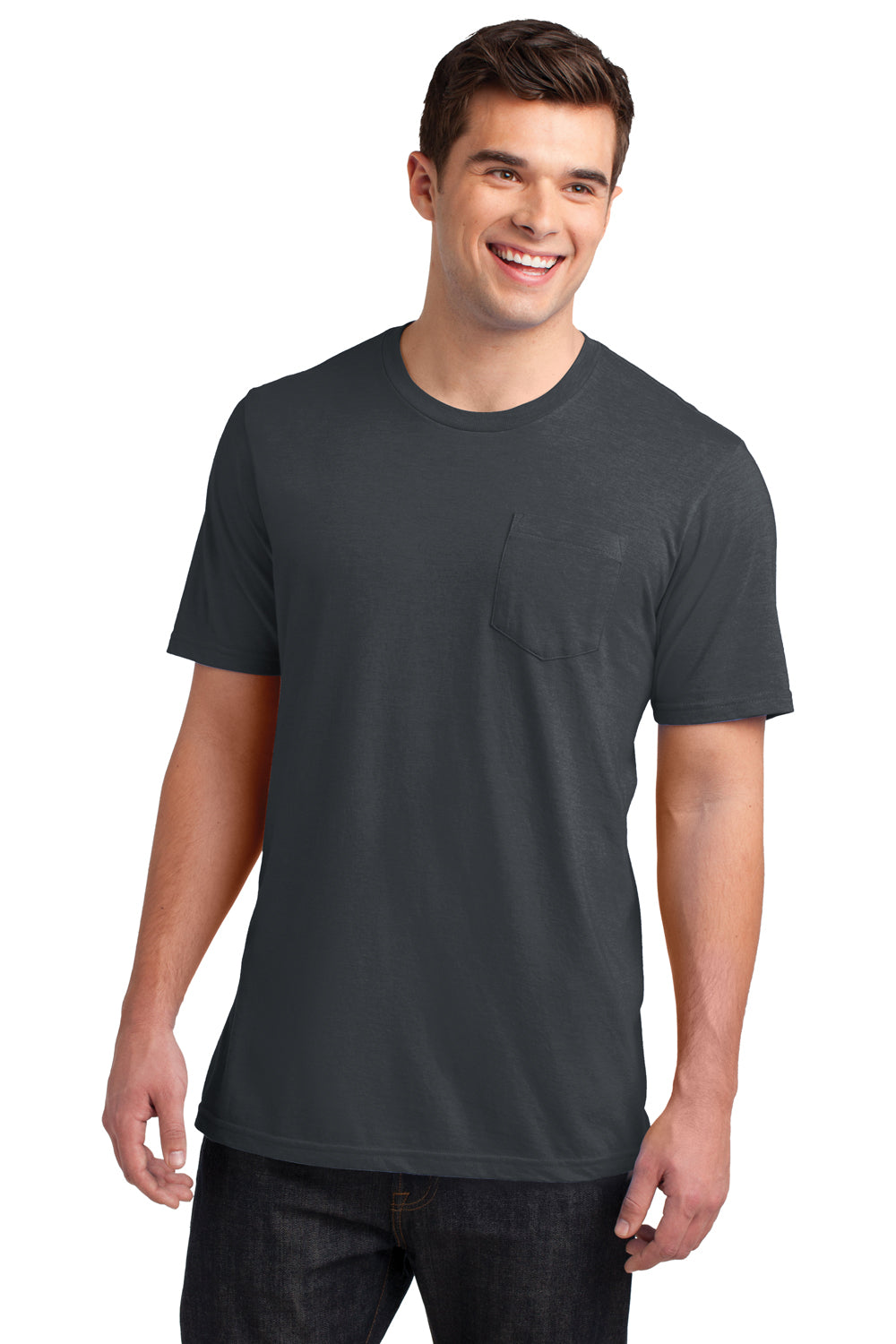 District DT6000P Mens Very Important Short Sleeve Crewneck T-Shirt w/ Pocket Charcoal Grey Front