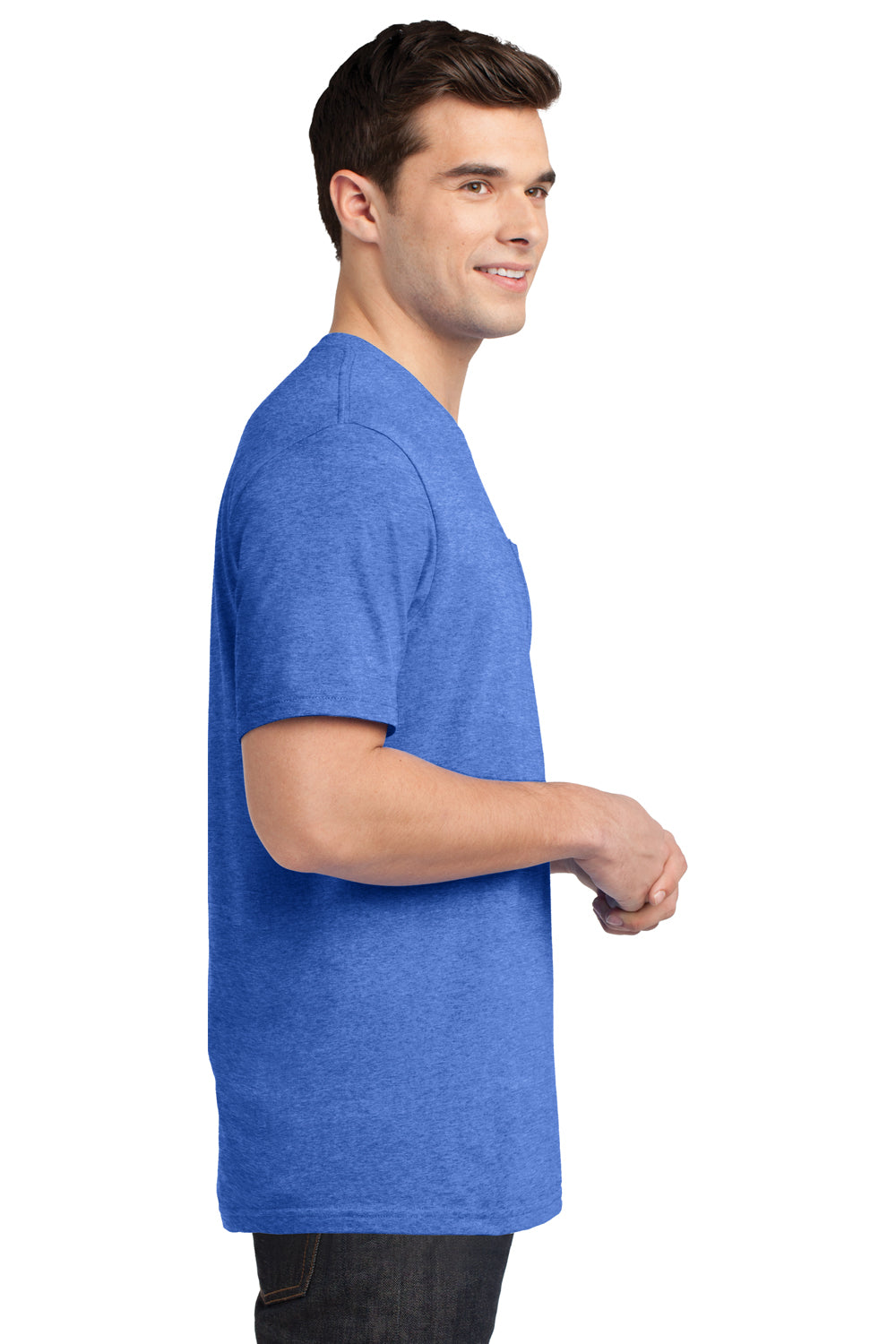 District DT6000P Mens Very Important Short Sleeve Crewneck T-Shirt w/ Pocket Heather Royal Blue Side