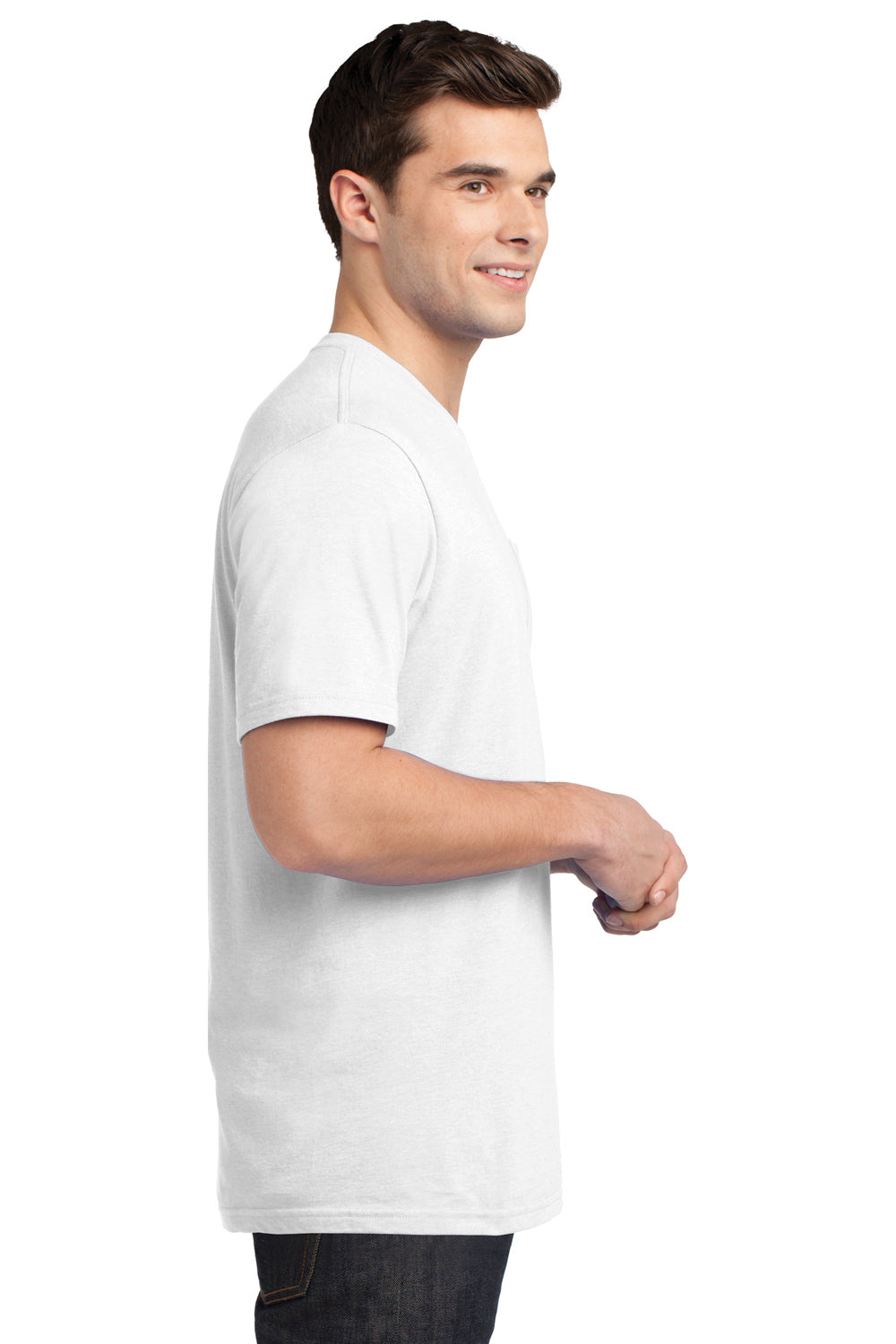 District DT6000P Mens Very Important Short Sleeve Crewneck T-Shirt w/ Pocket White Side