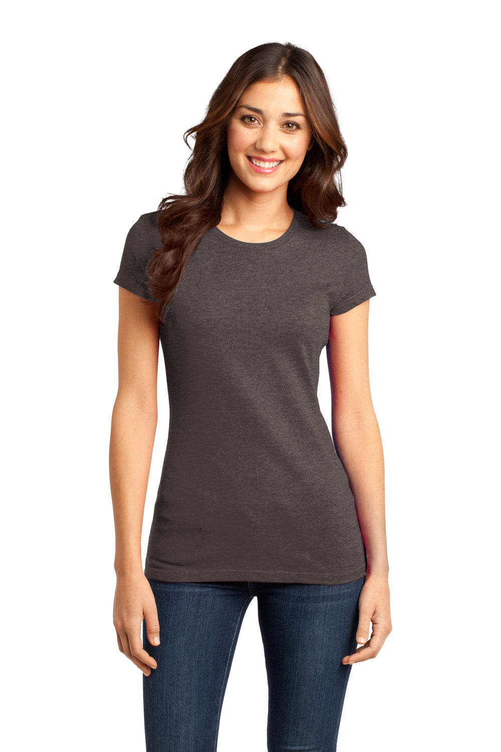 District DT6001 Womens Very Important Short Sleeve Crewneck T-Shirt Heather Brown Front