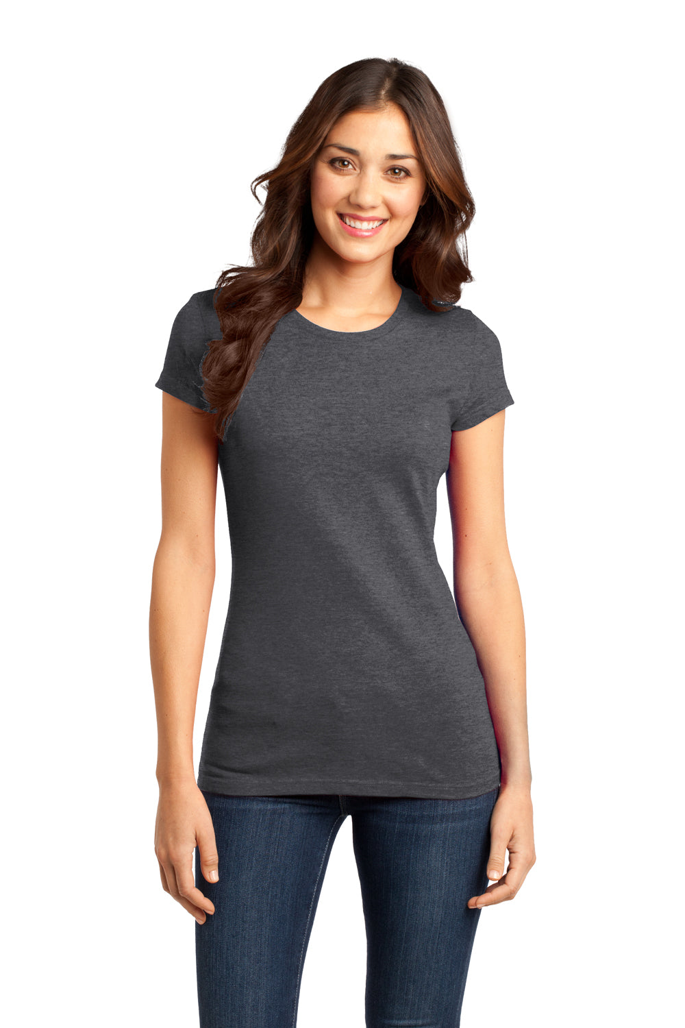 District DT6001 Womens Very Important Short Sleeve Crewneck T-Shirt Heather Charcoal Grey Front