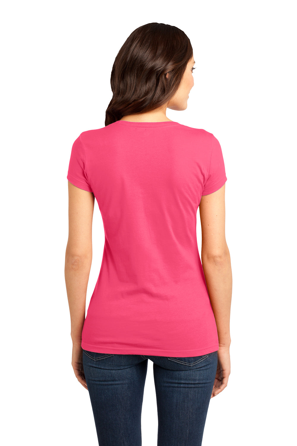 District DT6001 Womens Very Important Short Sleeve Crewneck T-Shirt Neon Pink Back