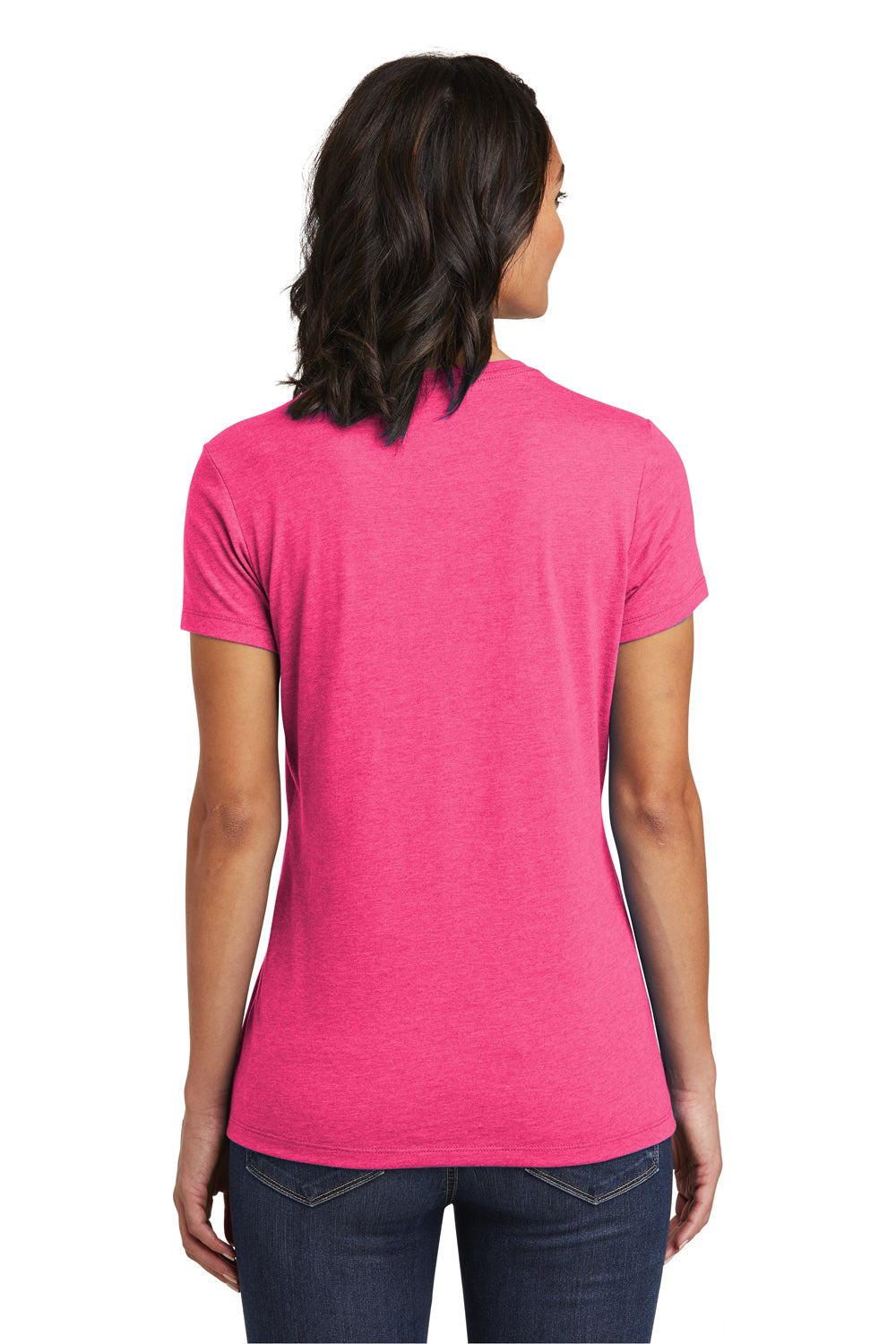 District DT6002 Womens Very Important Short Sleeve Crewneck T-Shirt Heather Fuchsia Pink Back