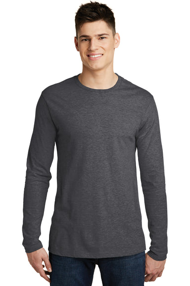 District DT6200 Mens Very Important Long Sleeve Crewneck T-Shirt Heather Charcoal Grey Front