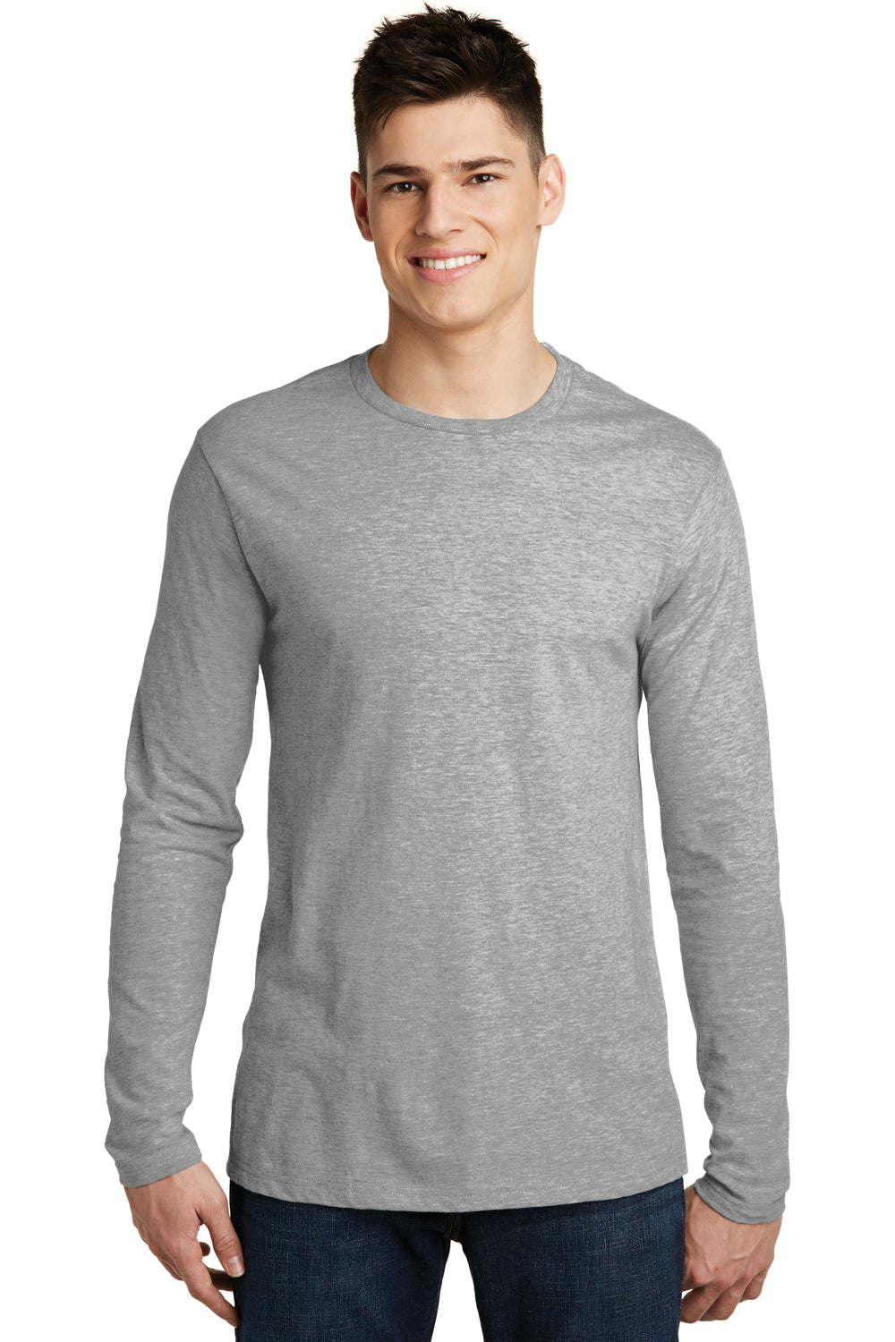 District DT6200 Mens Very Important Long Sleeve Crewneck T-Shirt Heather Light Grey Front
