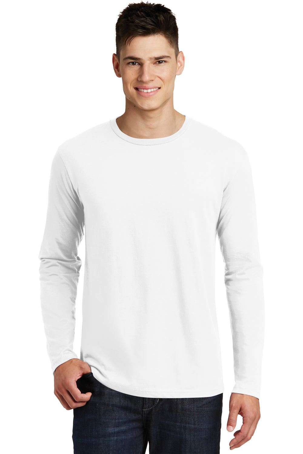 District DT6200 Mens Very Important Long Sleeve Crewneck T-Shirt White Front