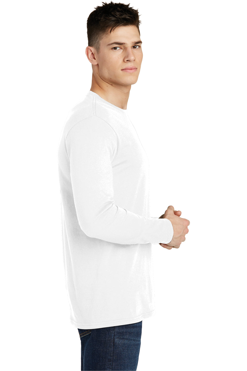 District DT6200 Mens Very Important Long Sleeve Crewneck T-Shirt White Side