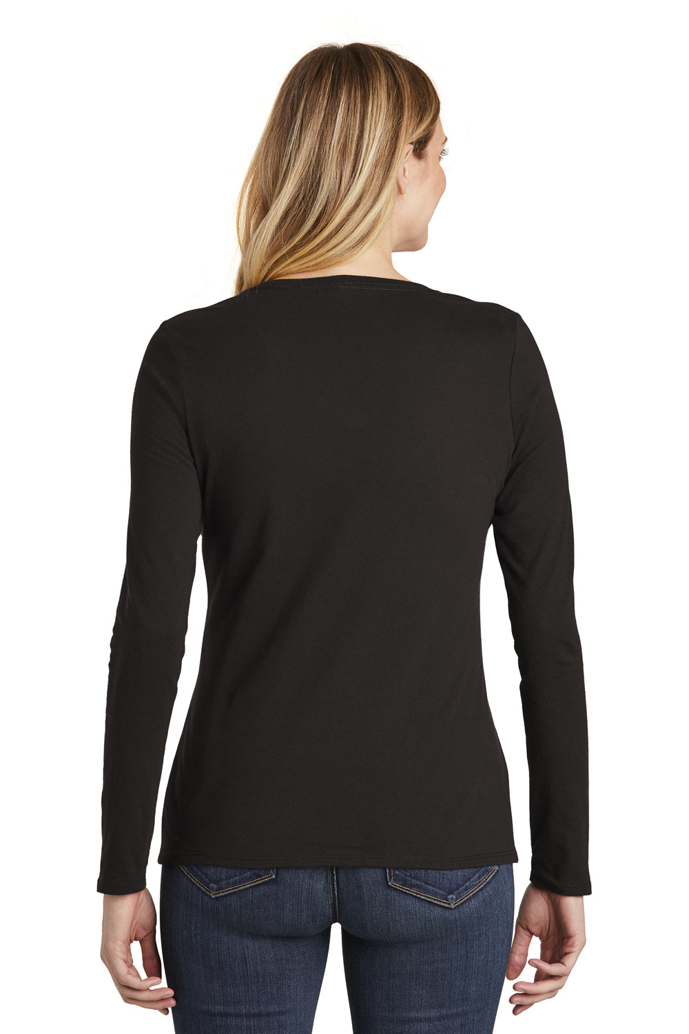 District DT6201 Womens Very Important Long Sleeve V-Neck T-Shirts Black Back
