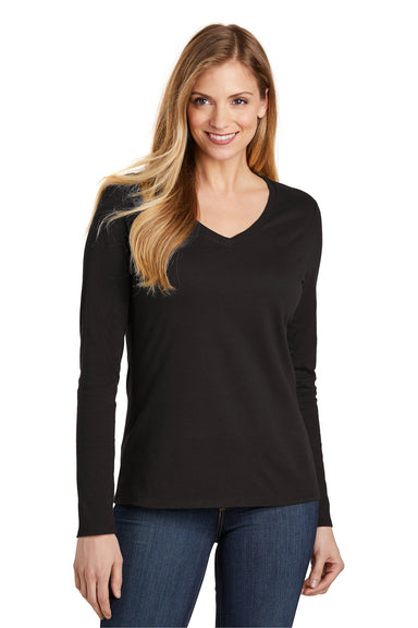 District DT6201 Womens Very Important Long Sleeve V-Neck T-Shirts Black Front