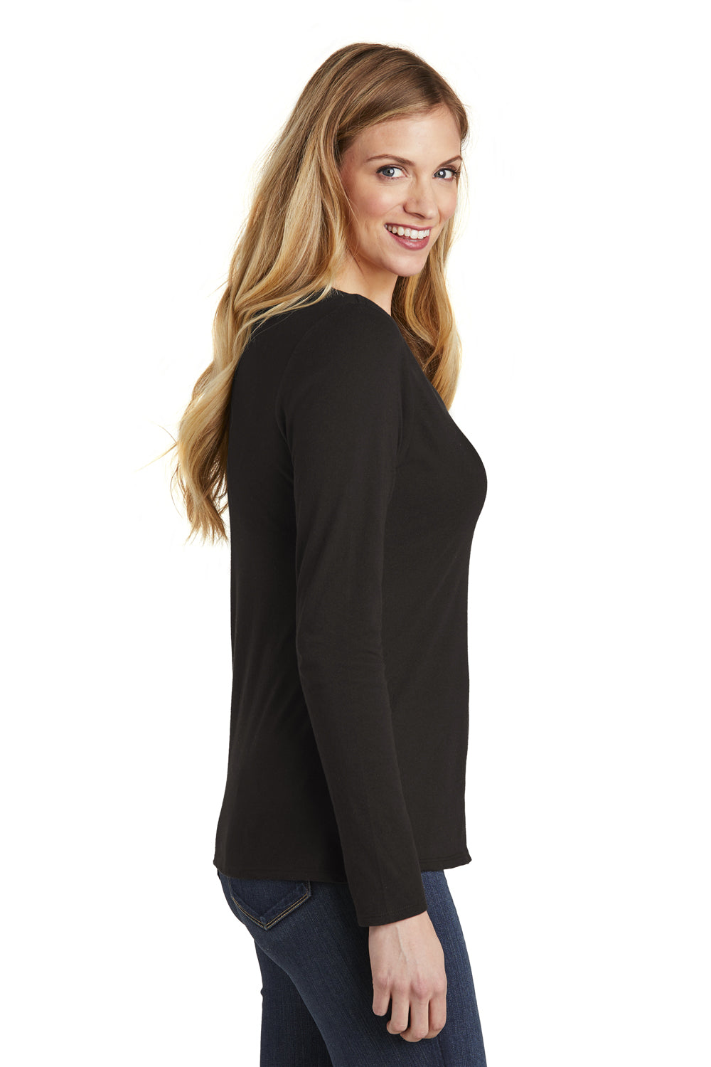 District DT6201 Womens Very Important Long Sleeve V-Neck T-Shirts Black Side
