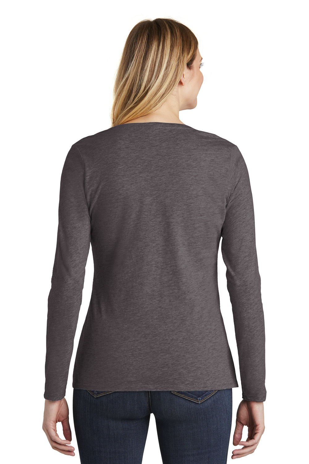 District DT6201 Womens Very Important Long Sleeve V-Neck T-Shirts Charcoal Grey Back