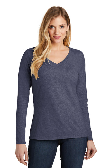 District DT6201 Womens Very Important Long Sleeve V-Neck T-Shirts Navy Blue Front