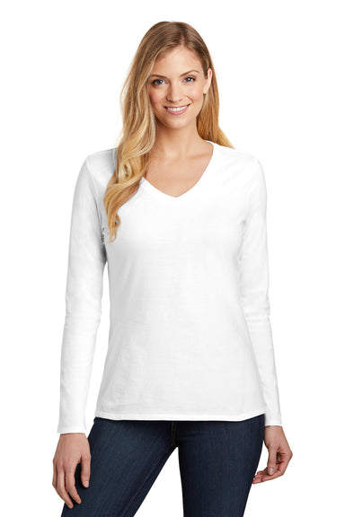 District DT6201 Womens Very Important Long Sleeve V-Neck T-Shirts White Front