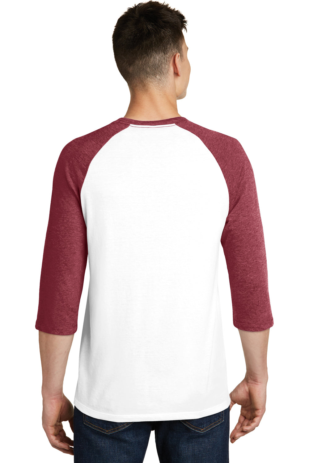 District DT6210 Mens Very Important 3/4 Sleeve Crewneck T-Shirt White/Heather Red Back