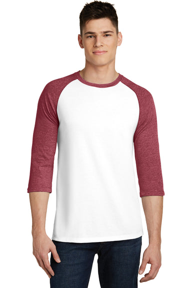 District DT6210 Mens Very Important 3/4 Sleeve Crewneck T-Shirt White/Heather Red Front
