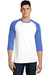 District DT6210 Mens Very Important 3/4 Sleeve Crewneck T-Shirt White/Heather Royal Blue Front