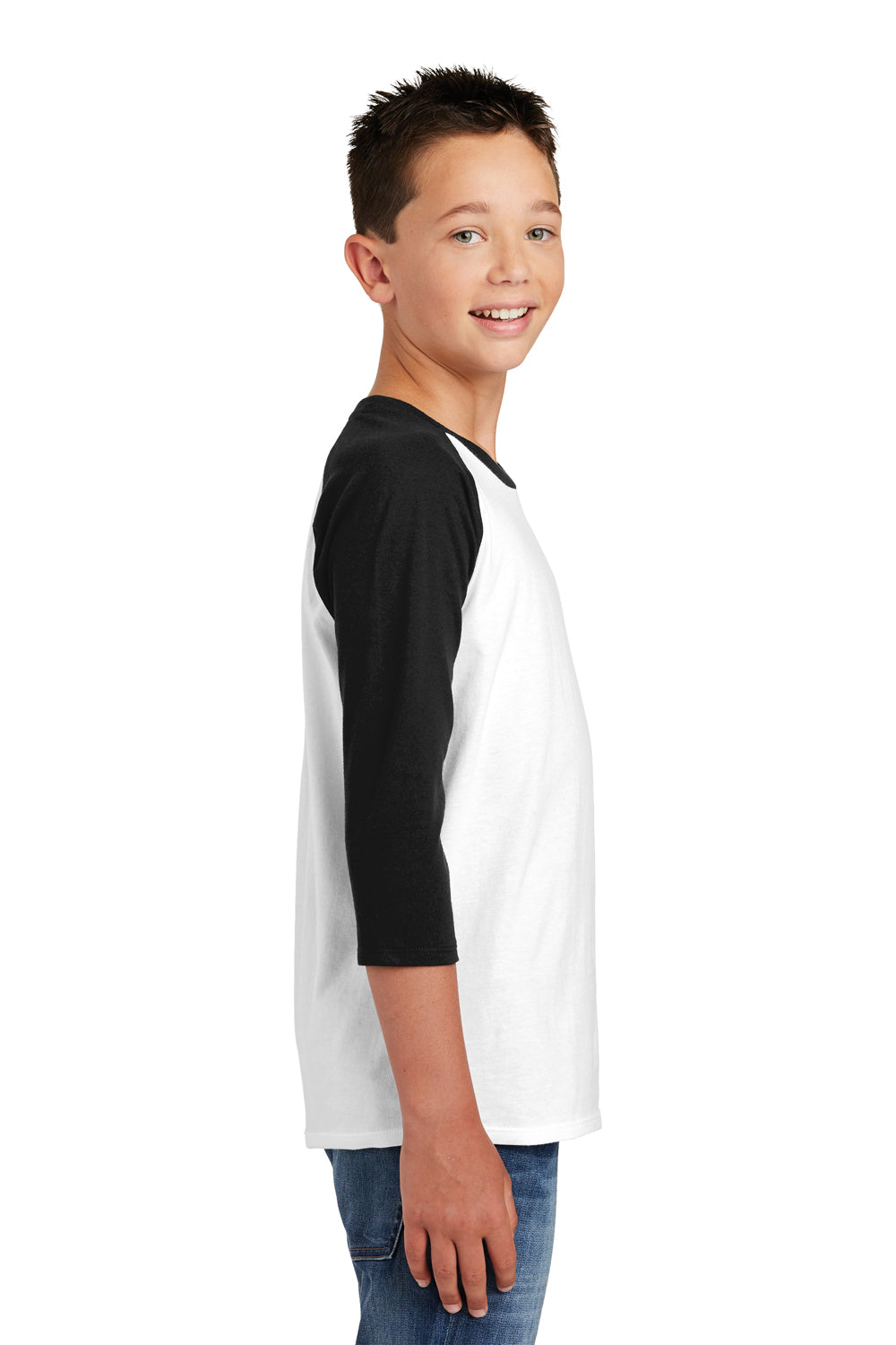 District DT6210Y Youth Very Important 3/4 Sleeve Crewneck T-Shirt White/Black Side