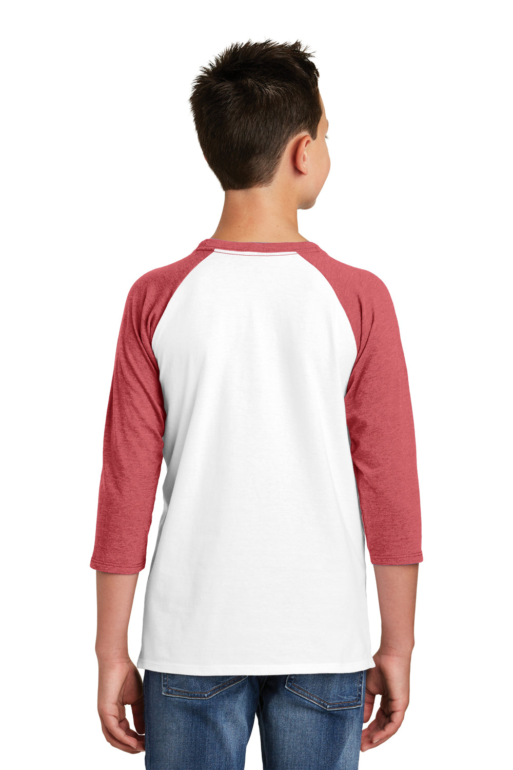 District DT6210Y Youth Very Important 3/4 Sleeve Crewneck T-Shirt White/Heather Red Back