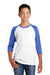 District DT6210Y Youth Very Important 3/4 Sleeve Crewneck T-Shirt White/Heather Royal Blue Front