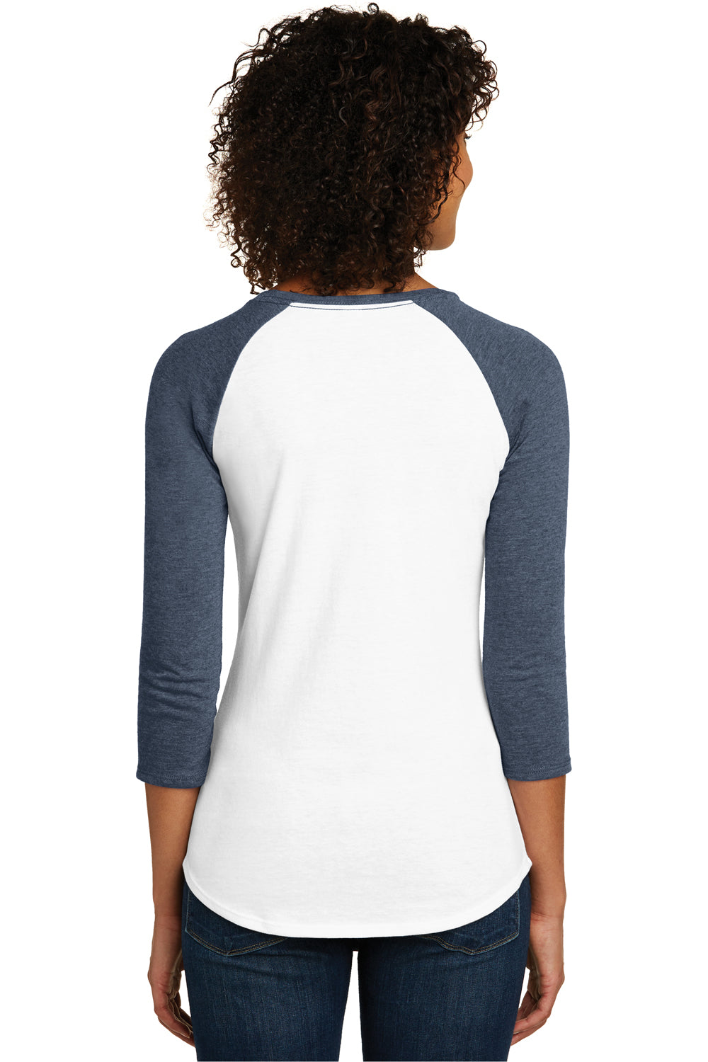 District DT6211 Womens Very Important 3/4 Sleeve Crewneck T-Shirt White/Heather Navy Blue Back
