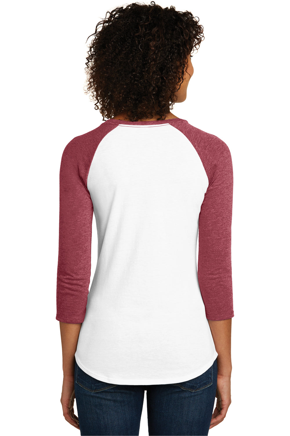 District DT6211 Womens Very Important 3/4 Sleeve Crewneck T-Shirt White/Heather Red Back