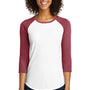 District Womens Very Important 3/4 Sleeve Crewneck T-Shirt - White/Heather Red - Closeout