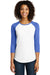 District DT6211 Womens Very Important 3/4 Sleeve Crewneck T-Shirt White/Heather Royal Blue Front