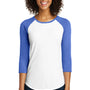 District Womens Very Important 3/4 Sleeve Crewneck T-Shirt - White/Royal Blue Frost - Closeout