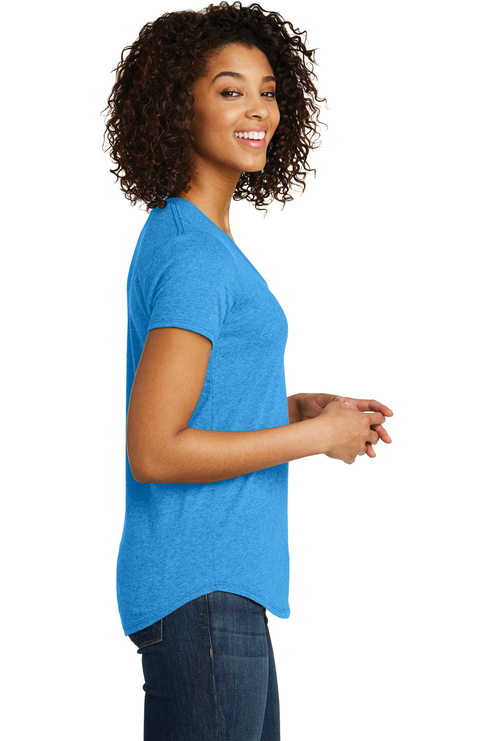 District DT6401 Womens Very Important Short Sleeve Crewneck T-Shirt Heather Turquoise Blue Side