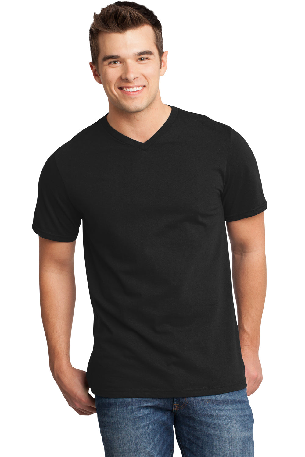 District DT6500 Mens Very Important Short Sleeve V-Neck T-Shirt Black Front