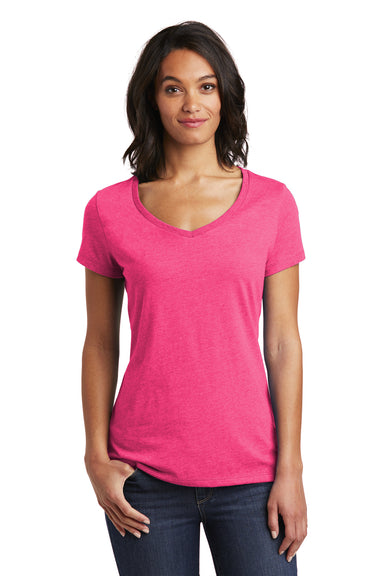 District DT6503 Womens Very Important Short Sleeve V-Neck T-Shirt Heather Fuchsia Pink Front