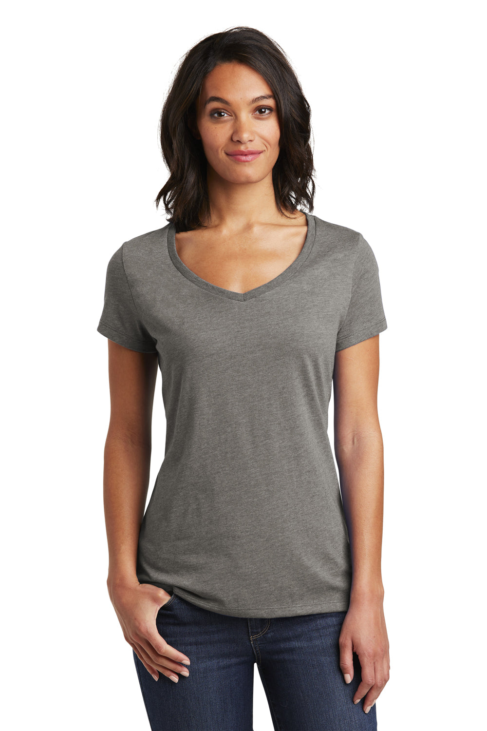 District DT6503 Womens Very Important Short Sleeve V-Neck T-Shirt Heather Grey Front