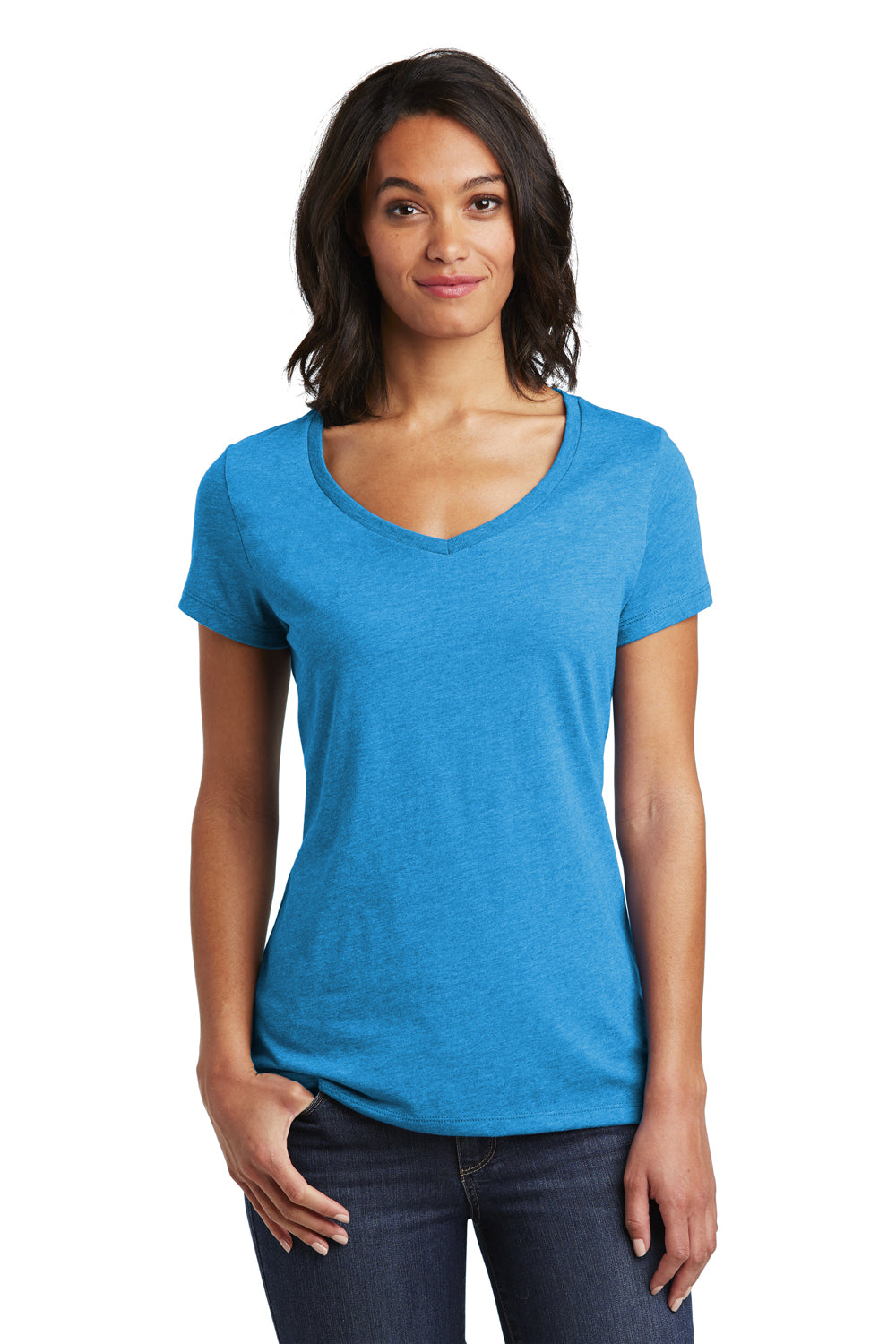 District DT6503 Womens Very Important Short Sleeve V-Neck T-Shirt Heather Turquoise Blue Front