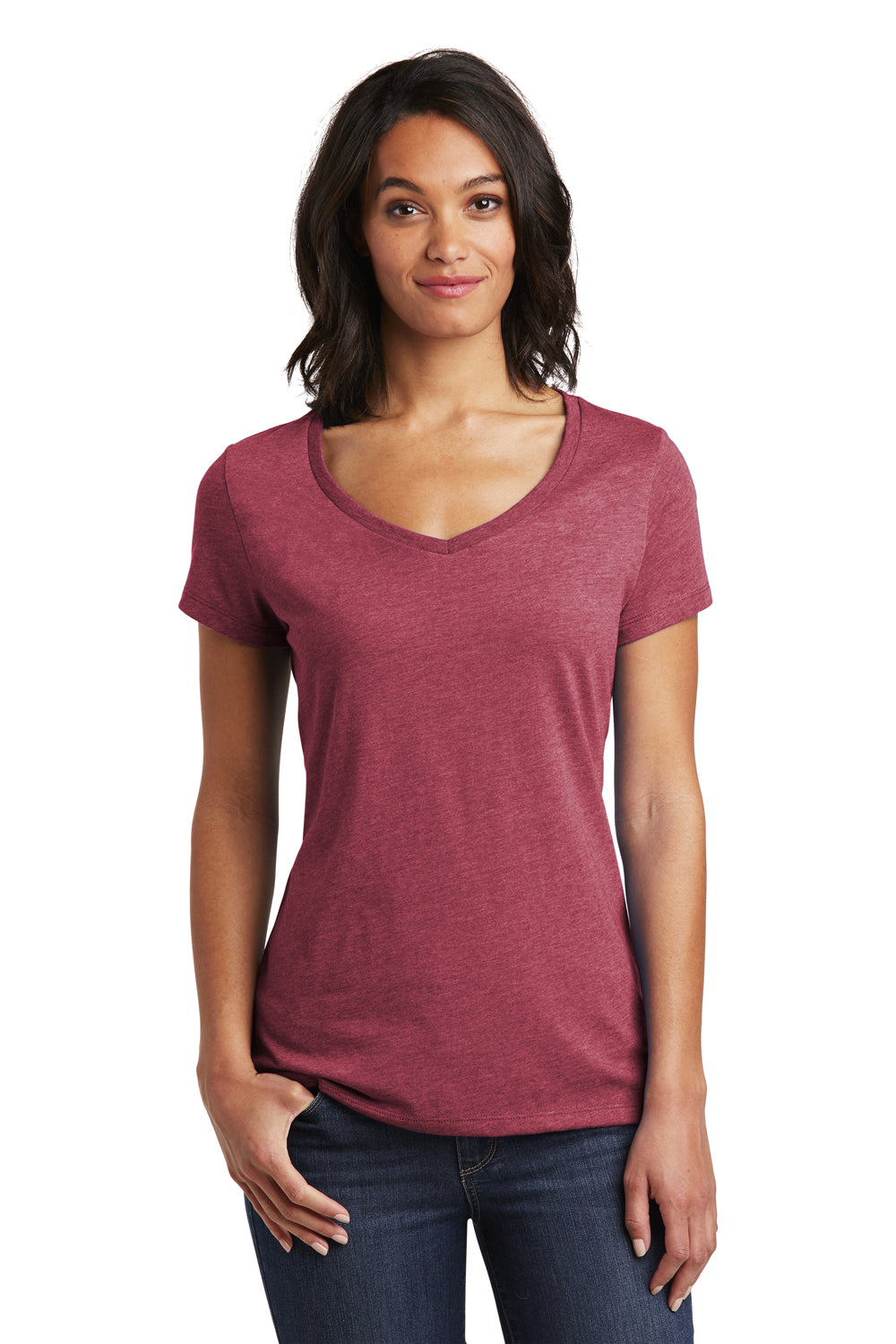District DT6503 Womens Very Important Short Sleeve V-Neck T-Shirt Heather Cardinal Red Front