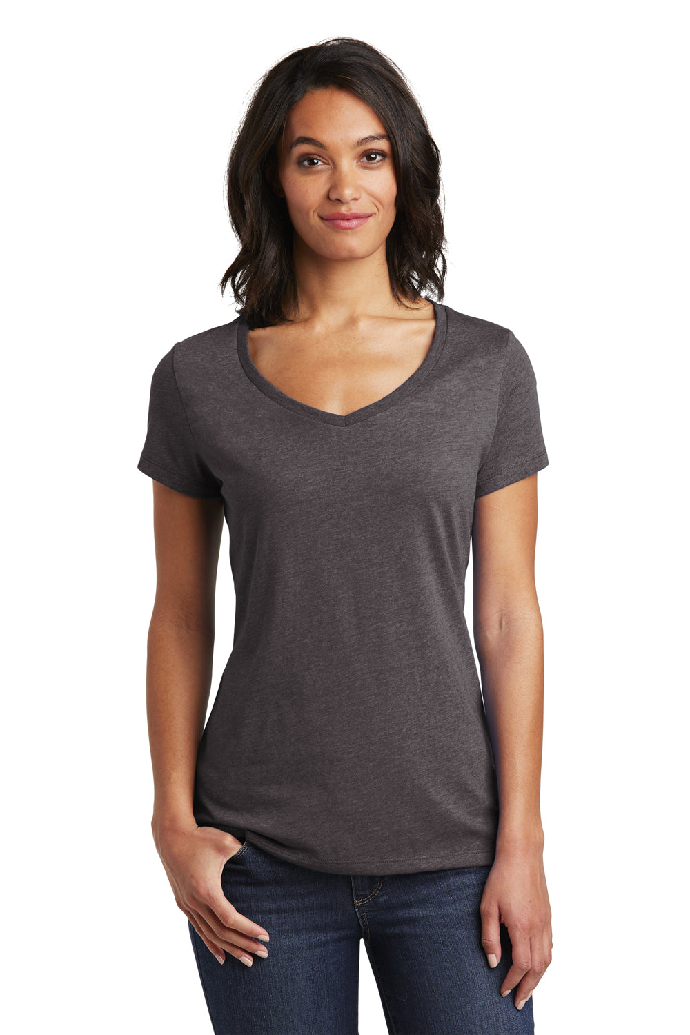 District DT6503 Womens Very Important Short Sleeve V-Neck T-Shirt Heather Charcoal Grey Front