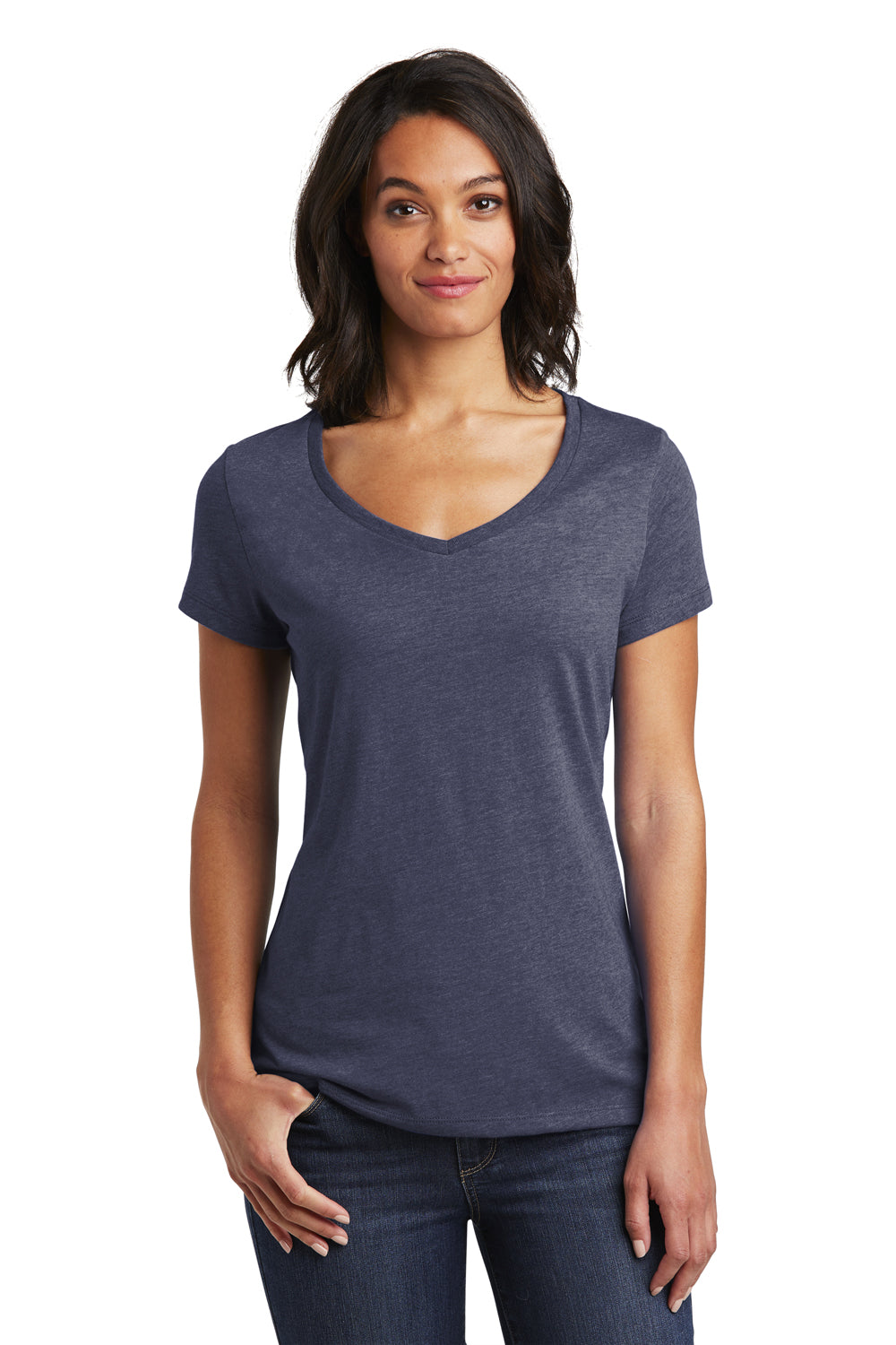 District DT6503 Womens Very Important Short Sleeve V-Neck T-Shirt Heather Navy Blue Front