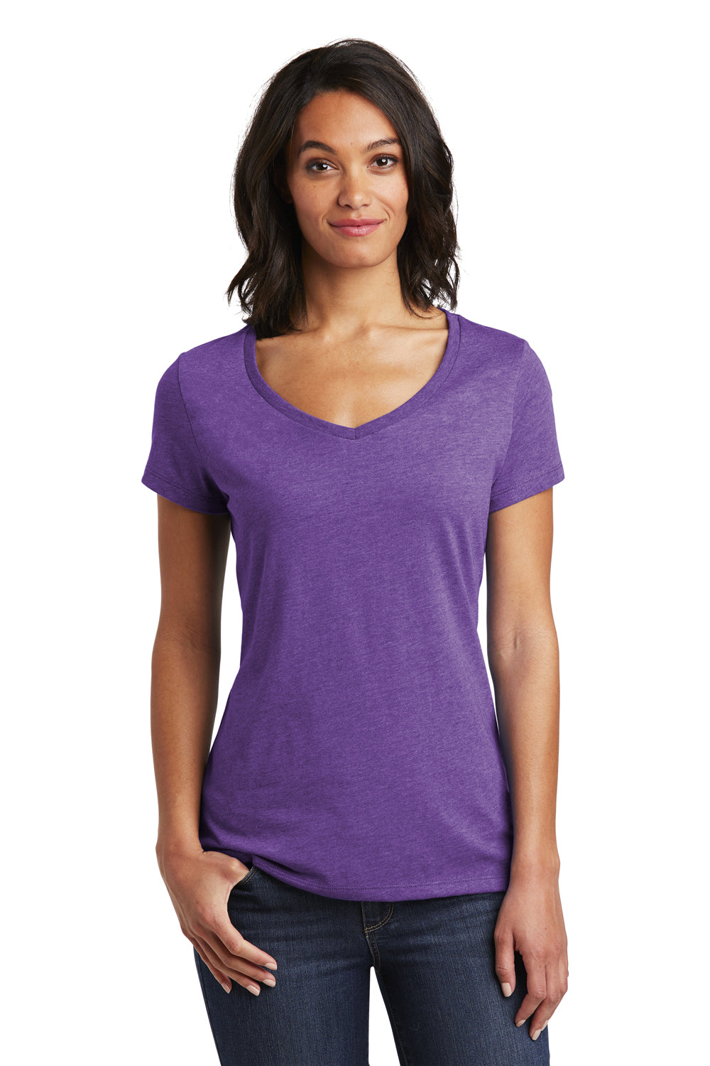 District DT6503 Womens Very Important Short Sleeve V-Neck T-Shirt Heather Purple Front