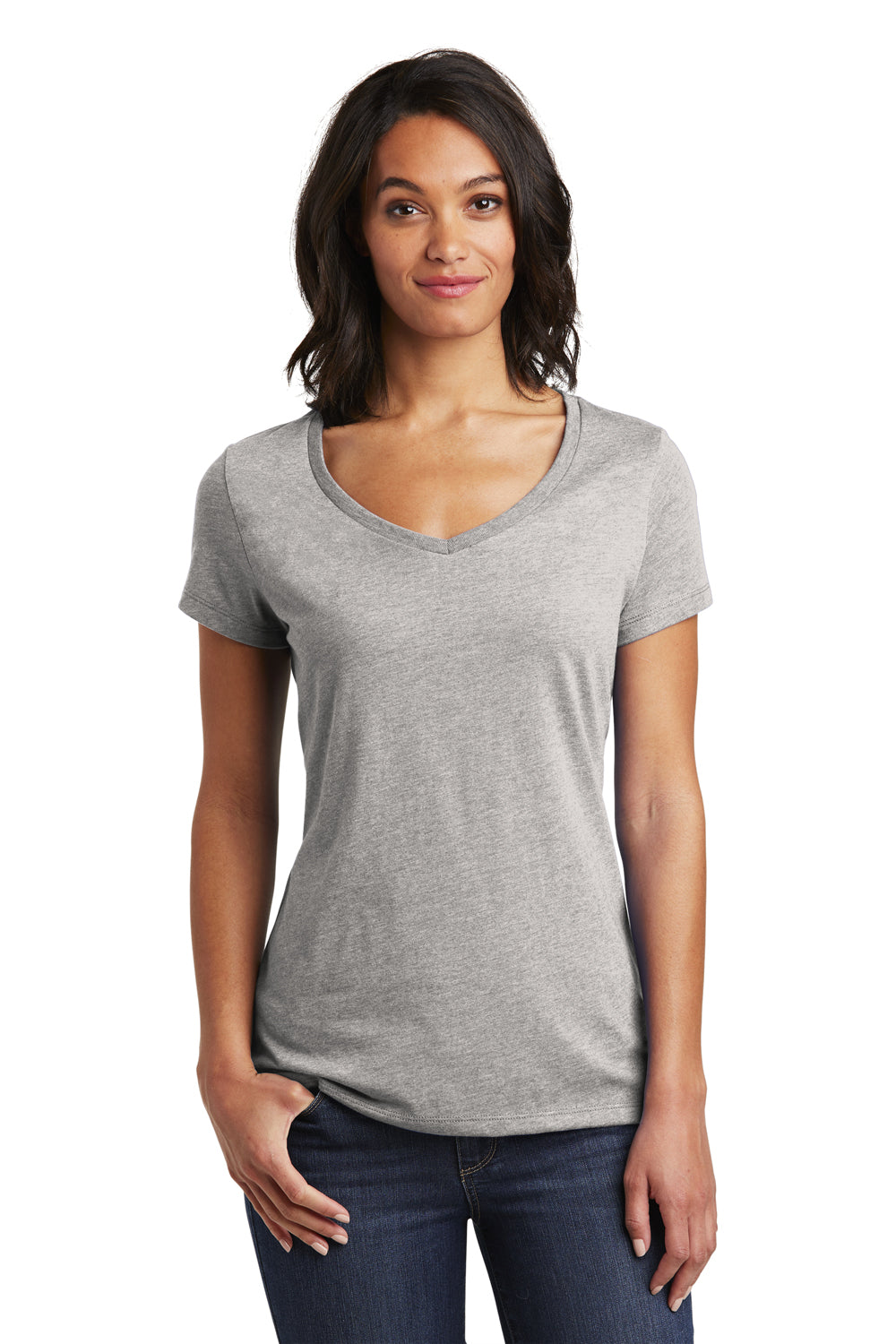 District DT6503 Womens Very Important Short Sleeve V-Neck T-Shirt Heather Light Grey Front
