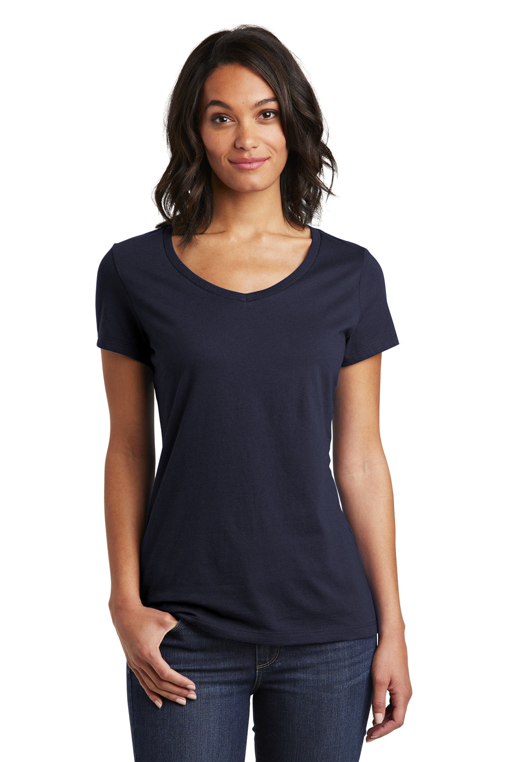 District DT6503 Womens Very Important Short Sleeve V-Neck T-Shirt Navy Blue Front