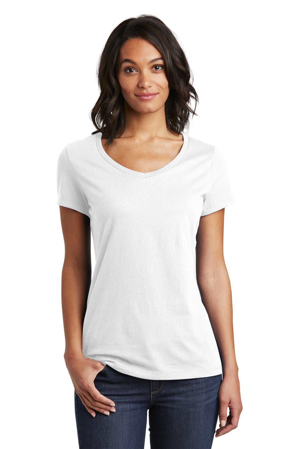 District DT6503 Womens Very Important Short Sleeve V-Neck T-Shirt White Front