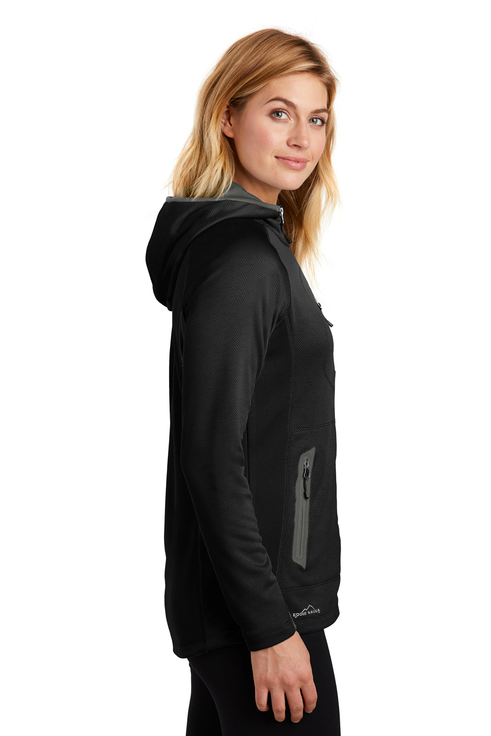 Eddie Bauer EB245 Womens Sport Full Zip Fleece Hooded Jacket Black Side